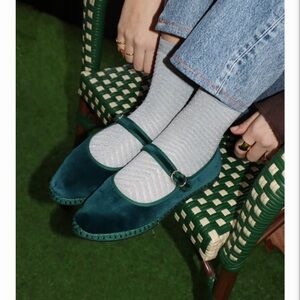 Flabelus Leonor Mary Jane in Green Velvet Size 40